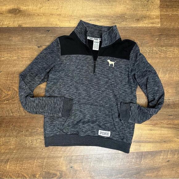 PINK Victoria's Secret Black and Gray‎ Quarter Zip Women’s Sweater Size Medium - Picture 1 of 3